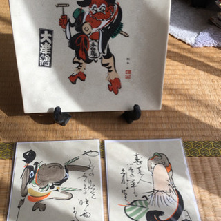 大津絵飾り皿・絵葉書２枚セット