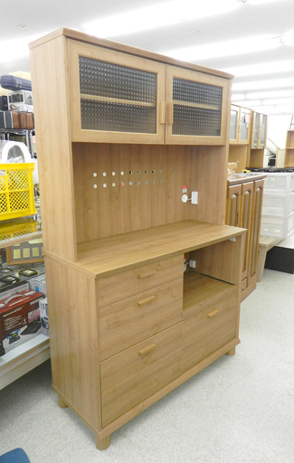 カントリー調 キッチンボード アブエラ 幅110cm 奥行44.5cm 高さ175cm 家電ボード キッチン収納 木目 ユーアイ ☆ PayPay(ペイペイ)決済可能 ☆ 札幌市 北区 屯田