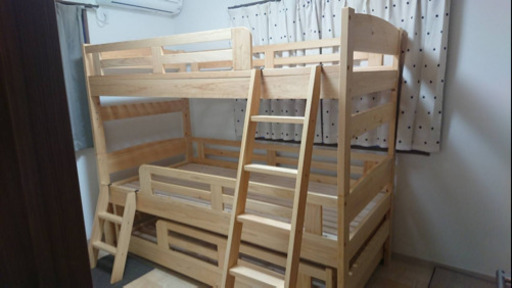 大川家具　超美品　3段ベッド　分解してシングルでも使えます！