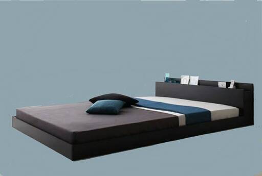 【未使用品】セミダブルベッド ・棚・コンセント付きフロアベッド ・ブラック・