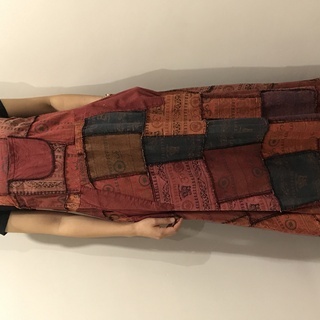 エスニックファッションパッチワークワンピースレッドの画像