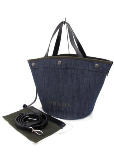美品 プラダ 1BG244 デニム レザー 2WAY トートバッグ