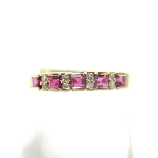 E297 K18 YG ダイヤ 0.04ct ルビー 0.46ct 指輪 リング 2.0g