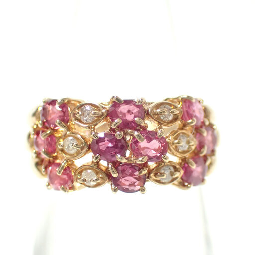 E300 K18 YG ダイヤ 0.09ct ルビー 1.50ct 指輪 リング 4.0g