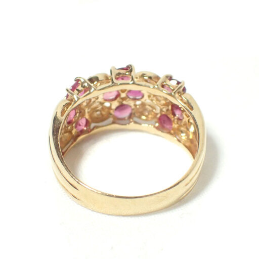 E300 K18 YG ダイヤ 0.09ct ルビー 1.50ct 指輪 リング 4.0g