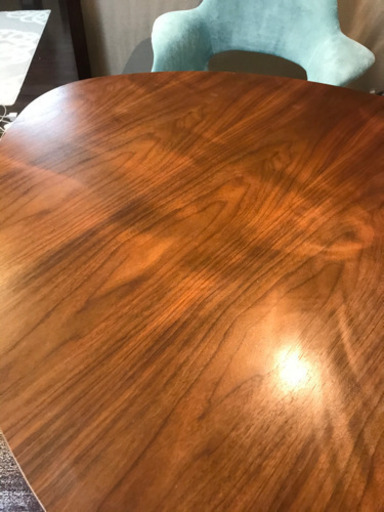 ダイニング3点セット★ウォールナット　テーブル、ブルー系デザインチェア★カフェ風