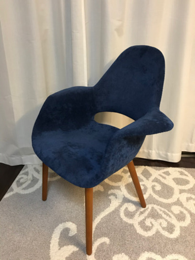 ダイニング3点セット★ウォールナット　テーブル、ブルー系デザインチェア★カフェ風