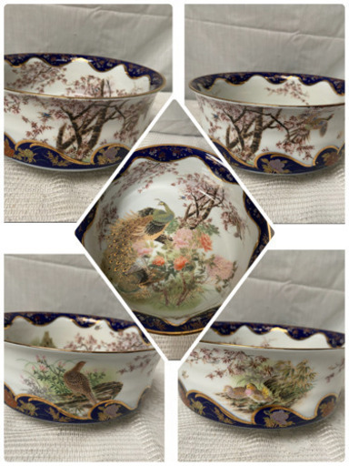 新品 美濃雅陶 金彩孔雀 幸山窯 盛鉢 菓子鉢
