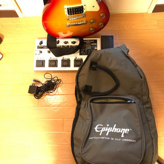 エピフォン　レスポール　、トーンワークス　マルチエフェクター、ヤマハ　チューナー、VOX シールド　セットの画像