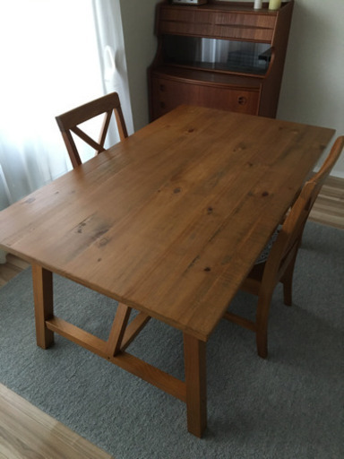 【美品】 天然木　無垢パイン材　ダイニングテーブル&椅子2脚　ニトリ