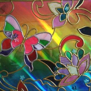 グラスアート　額入りの蝶と花の画像