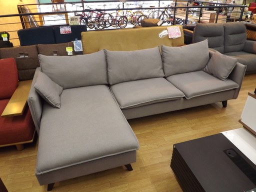 カウチソファ L字ソファ 布製 ファブリック ソファー 幅：２ｍ５７ｃｍ グレー 札幌 西岡店