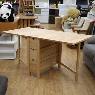 美品 イケア ノールデン ゲートレッグテーブル 引き出し付き