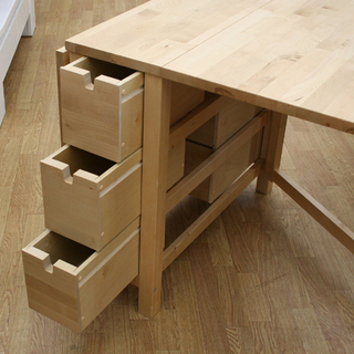 美品 イケア ノールデン ゲートレッグテーブル 引き出し付き