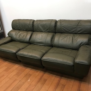 良品 本革 3人掛けソファ 3P セパレートタイプ 深緑系 ソファ