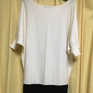 ＊DURAS＊ 白×黒バイカラー7分丈ニットワンピ サイズMの画像