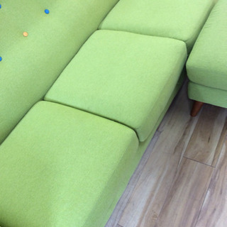 A▽取りに来てくれる方歓迎‼︎3人掛けソファー オットマン付き グリーンの画像