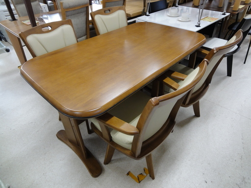ダイニングテーブル 5点セット ブラウン 木目 テーブル／回転チェア×4【ユーズドユーズ名古屋天白店】