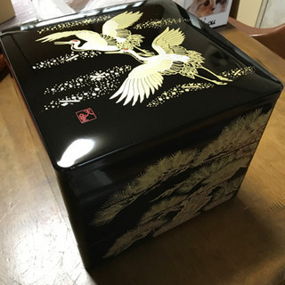 山中塗 三段重箱 松鶴 未使用品