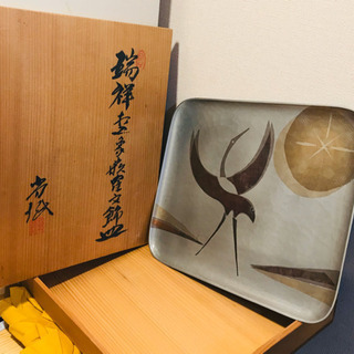 値下げ‼️骨董❗️瑞祥打込象嵌飾皿　元箱入、小林尚　金属工芸作家