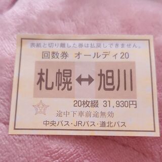 札幌↔️旭川間　バス回数券　一枚