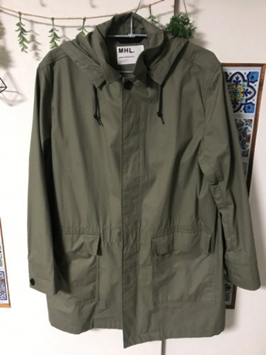 美品　春物　マーガレットハウエル　MHL フーデットコートカーキ　　XL