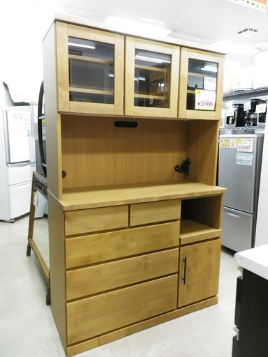 【おすすめ品】大川家具 サンウッディ レンジボード キッチンボード 幅120cm☓奥行き50cm☓高さ192cm モイス 食器棚 アルダー材 天然木