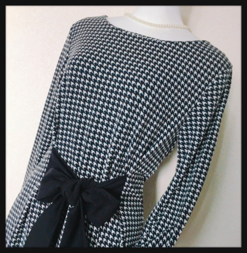 ご購入者様決定 千鳥格子柄  ウエストリボンワンピース 大人可愛い