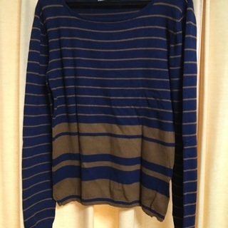 AMERICAN HOLIC ネイビー×ブラウンボーダーの長袖ニット サイズMの画像