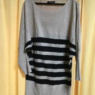 Love Make Spot ベージュ×黒ボーダーグリッター長袖ニット サイズMの画像