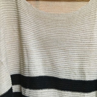 Love Make Spot ベージュ×黒ボーダーグリッター長袖ニット サイズMの画像