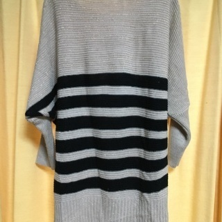 Love Make Spot ベージュ×黒ボーダーグリッター長袖ニット サイズMの画像