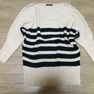 Love Make Spot ベージュ×黒ボーダーグリッター長袖ニット サイズMの画像