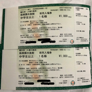 箱根園水族館　チケット　２枚