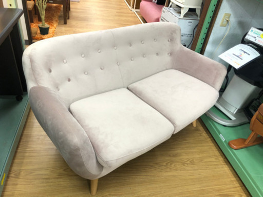 【リサイクルサービス八光　田上店　配達・設置OK】Francfranc　ナビア　ソファ　2Ｓ　ベルベッド　ピンク