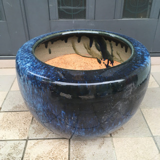 大きな丸型火鉢 径44cm◇火桶/火櫃/瓶掛/円形/陶器/木炭/...
