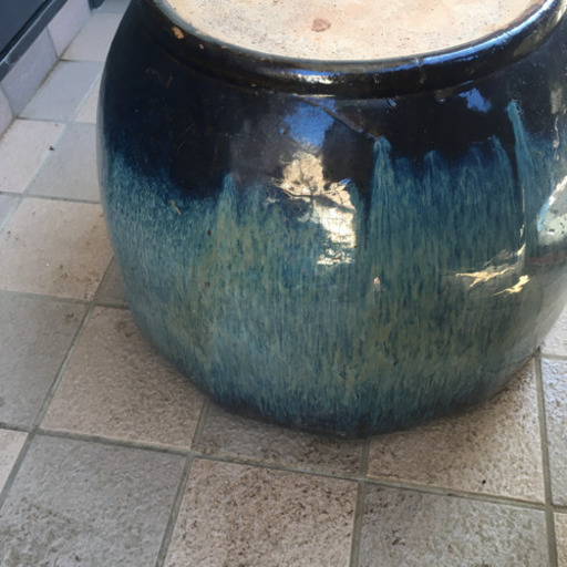 火鉢 青系 陶器 12角 昭和レトロ インテリア 鉢 囲炉裏 花器 煎茶道具