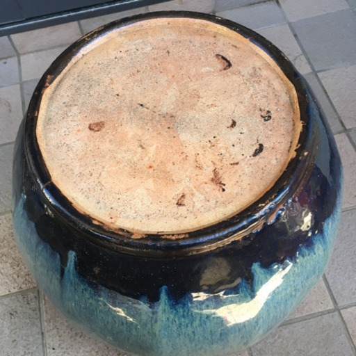 火鉢 青系 陶器 12角 昭和レトロ インテリア 鉢 囲炉裏 花器 煎茶道具