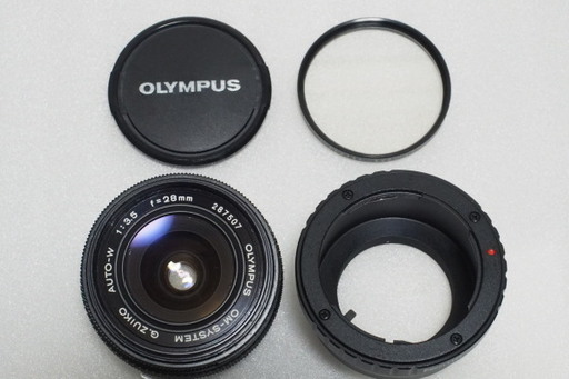 【定価50850円/名玉/ミラーレスカメラ用アダプター付き】 OLYMPUS OMマウント / G.ZUIKO AUTO-W 28mm F3.5 ＋ マイクロフォーサーズ ミラーレスカメラ用アダプタ　セット / オリンパス ズイコー カメラ クラシック レンズ