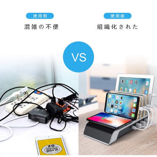 【新品未使用】マルチ急速充電器45W Qiワイヤレス充電器 スマホ急速充電器 iphone マルチ急速充電器 充電スタンド 複数のデバイスの充電ステーションＩＣ技術、iphone/ipad/Tape-c/Android全て対応（ブラック） の画像