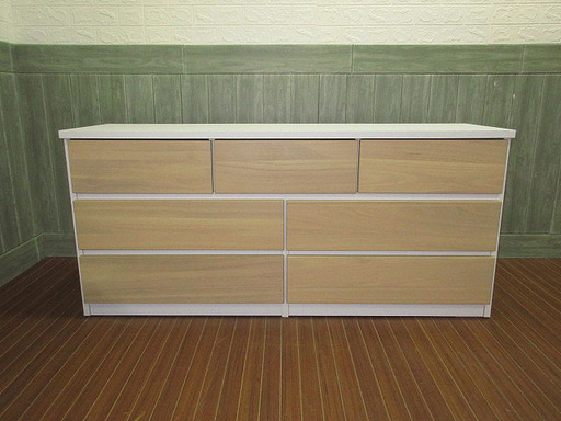 stp-0054　中村敬木工　140ローチェスト　バンビWH　木製　ホワイト　引き出し7杯　収納チェスト　白　収納家具　タンス　大容量　インテリア　NAKAMURAKEI　MOKKO