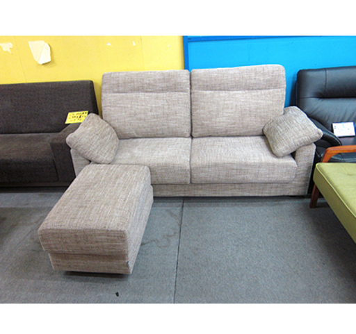 札幌【2～3人掛けソファ オットマン付き】幅195cm 布 ファブリック ベージュ L字 ソファー 2人掛けソファ 3人掛けソファ 本郷通店