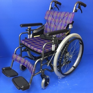 自走用車椅子 青と紫のストライプ KAWAMURA カワムラサイクル 自走
