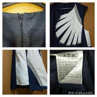 紺×白  ビーズ ゆったりＡラインワンピースの画像