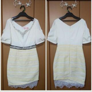 Sobre 白×黄 ビシューワンピースドレスの画像