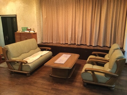 ■配達可■高級家具■天然木 本革 牛 ソファ 5人掛け テーブル セット ナガノインテリア