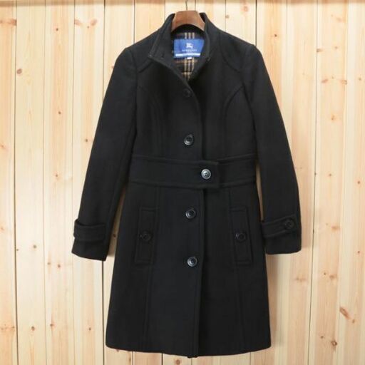 美品 BURBERRY　バーバリー ブルーレーベル レディース アンゴラ カシミヤ混 ハイネック コート 36(S) ブラック
