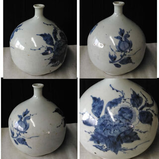 c574 古伊万里 壺 染付 徳利 大徳利 江戸時代 合わせ箱の画像