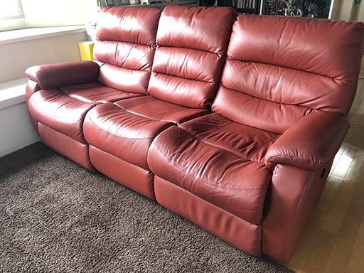 ニトリ　電動リクライニングソファ　本革　ビリーバー　エンジ　2〜3人掛け　取説付き