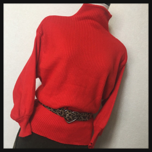 ご購入者様決定【classicalelf】リブニット ボトルネック赤ぷっくり袖アクリル伸縮性大